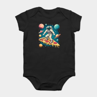 Funny Pizza Lover, Astronaut Surfing in Space Baby Bodysuit